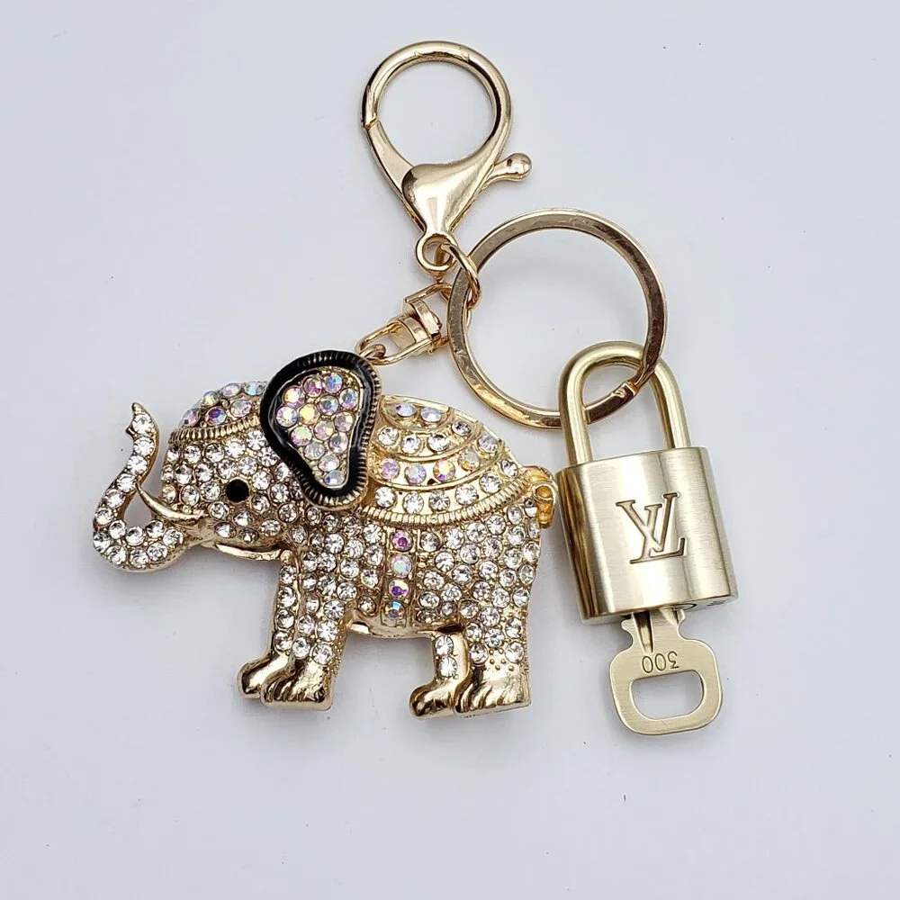 Authentic Louis Vuitton Gold Padlock 🔒 Shiny LV Key + Unbranded Elephant Charm